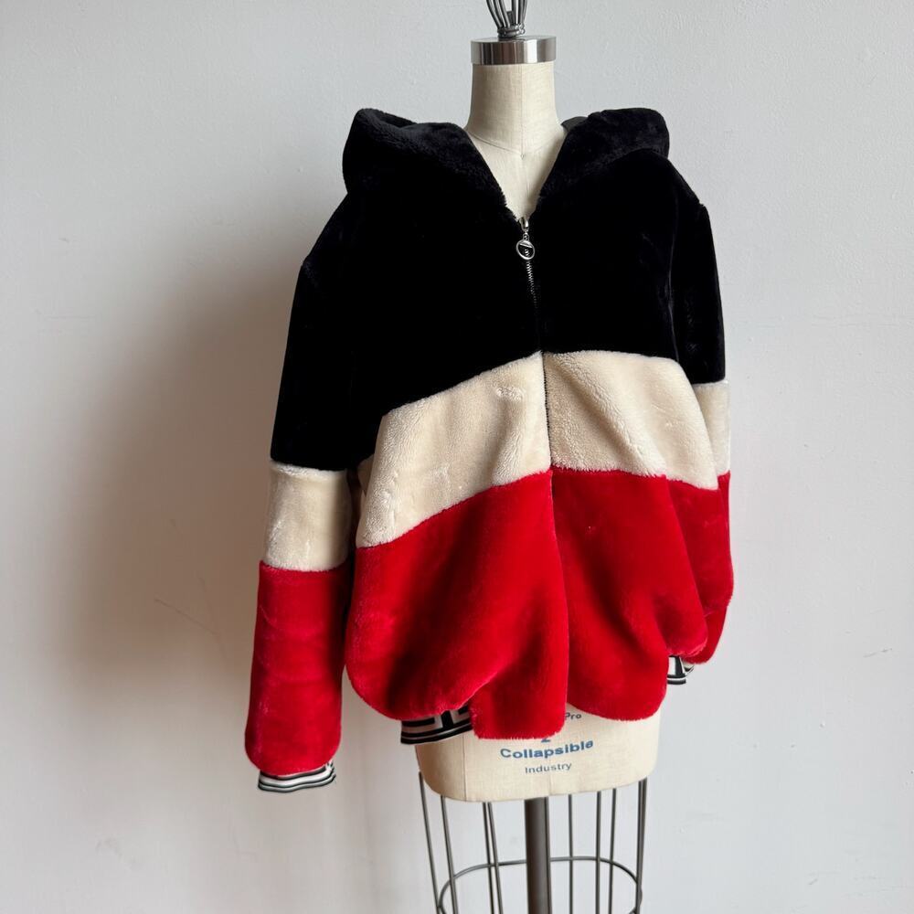 Tri-Color Faux Fur Hooded Jacket - Picture 7 of 11